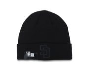 San Diego Padres New Era MLB Cuffed Knit Hat Black Crown/Cuff Black Logo (Solid Color Knit)
